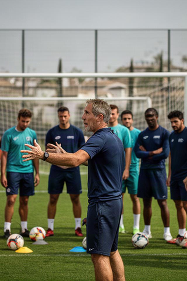 Entrenador dando indicaciones a un grupo de futbolistas durante una sesión en el campo
